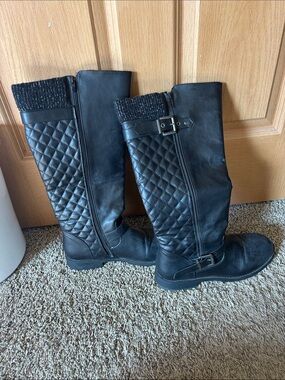 Quilted Over-The-Knee Riding Boots in Black